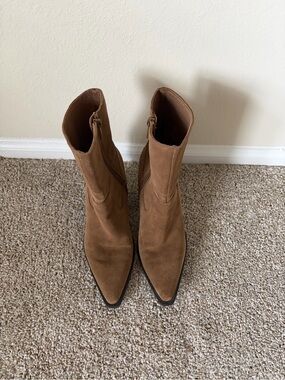 stradivarius Tan Suede Pointed Ankle Booties